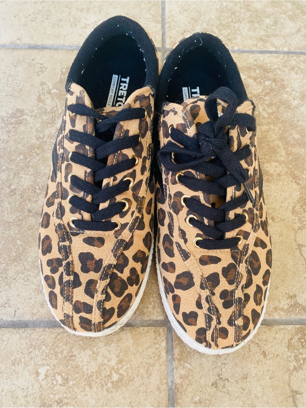 Tretorn women’s  Leopard Print Canvas Sneakers - Black & Tan